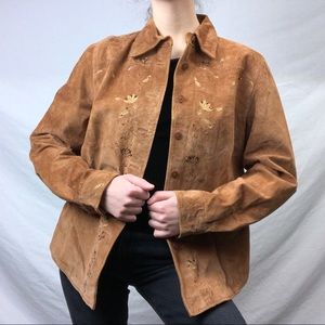 Vintage Brown Suede Flower Embroidered Jacket